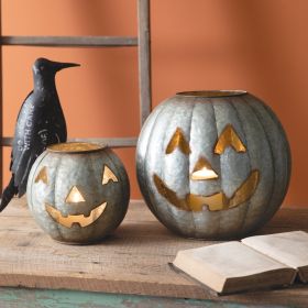 Set of Two Galvanized Pumpkin Luminaries