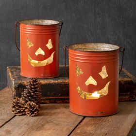 Set of Two Jack-O'-Lantern Buckets