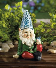 Solar-Powered Cheery Gnome Garden Statue for Outdoor Decor