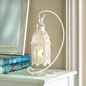 Elegant White Candle Lantern with Stand for Home Decor