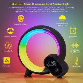 Creative Q Light Analog Sunrise Digital Display Alarm Clock Bluetooth Audio Intelligent Wake-up Q Colorful Atmosphere Light (Color: Black)