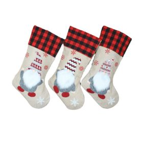 Christmas Stockings 19" Xmas Plaid Gnome Santa Stocking for Home Party Decoration (Color: B)